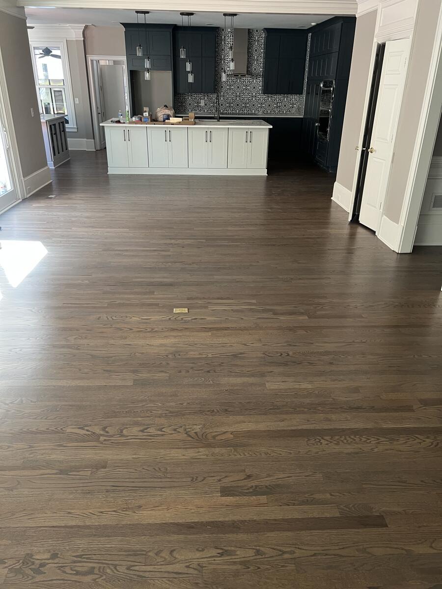 Dark hardwood floor in kitchen area